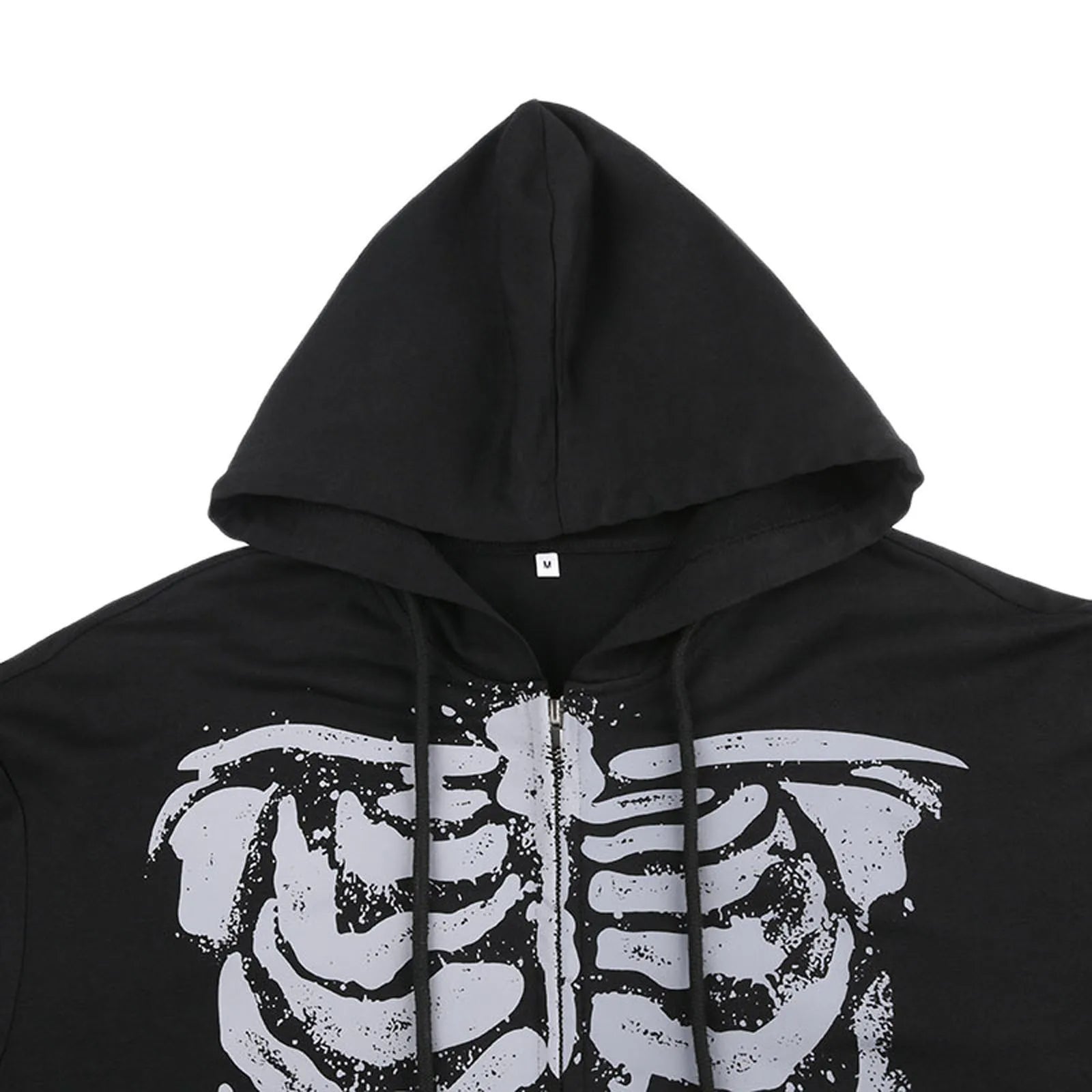 Hip Hop Women's Spring Autumn Casual Hooded Coat Black Long Sleeve Skull Print Zipper Hoodie
