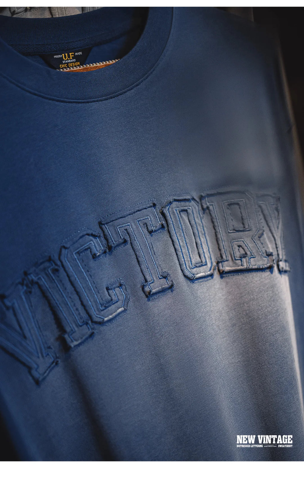 Maden Vintage Letter patched Gradient Colored Hoodie Loose Fit Washed Round Neck T-shirt for Men's Spring and Fall Casual Tops