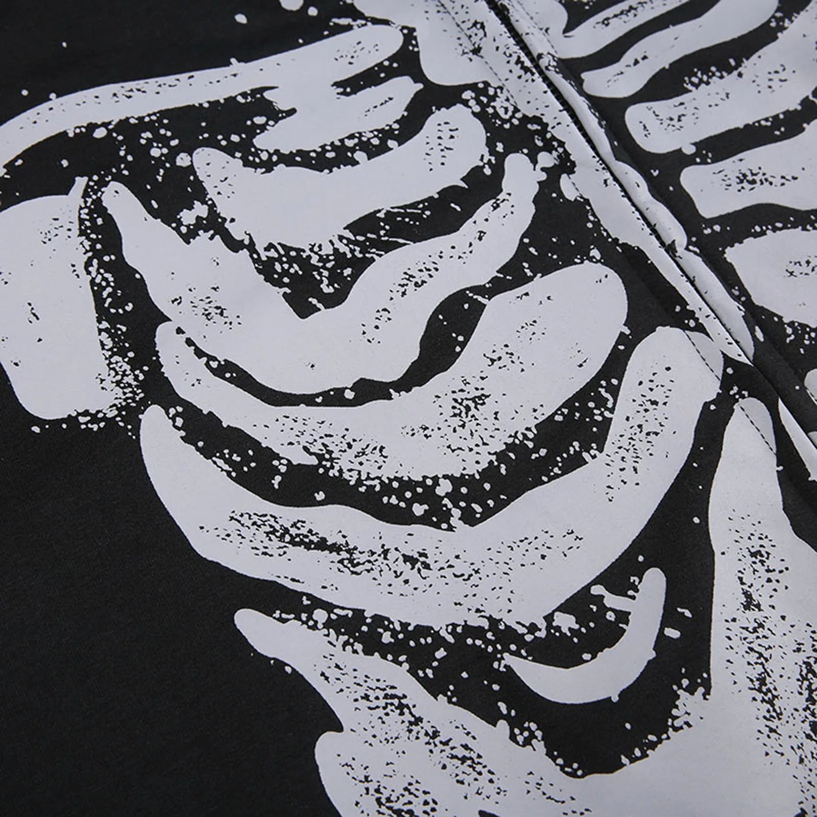 Hip Hop Women's Spring Autumn Casual Hooded Coat Black Long Sleeve Skull Print Zipper Hoodie